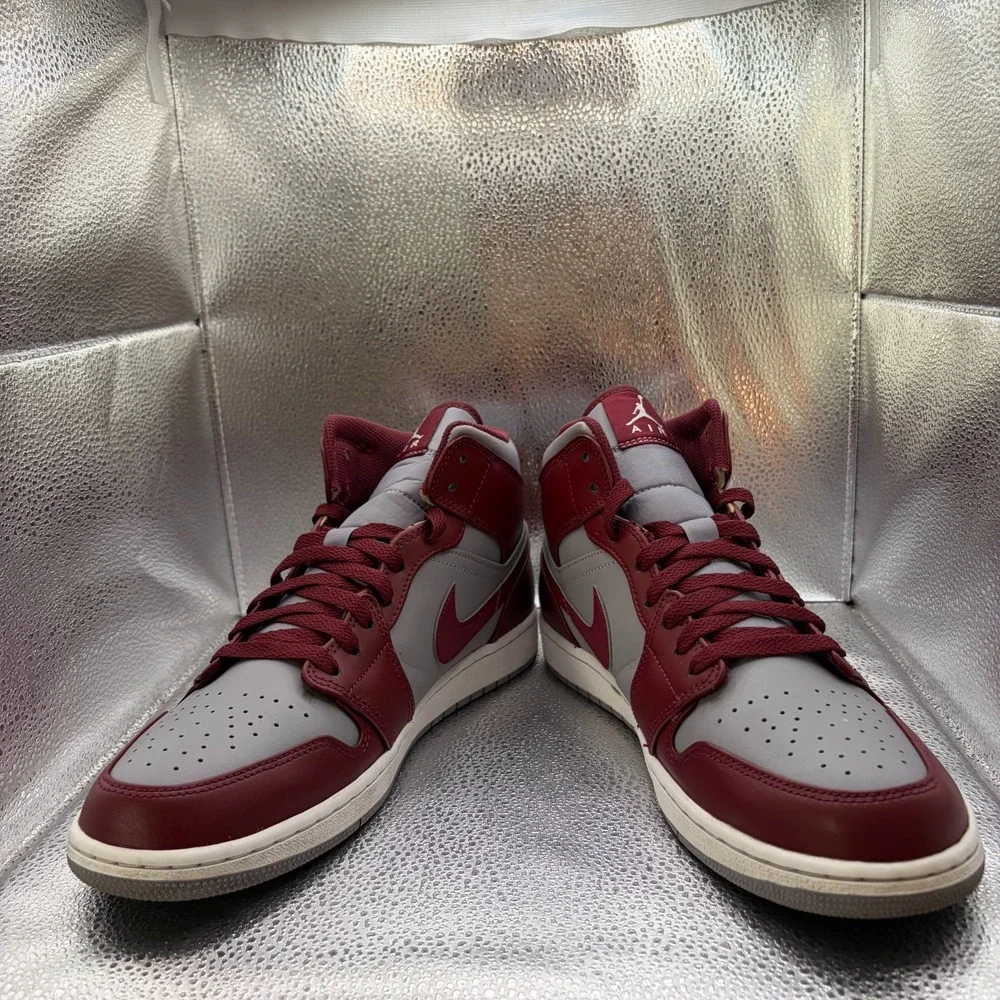 Size 11 Nike Air Jordan 1 Mid Cherrywood Red Gray Mens Athletic Shoes DQ8426-615